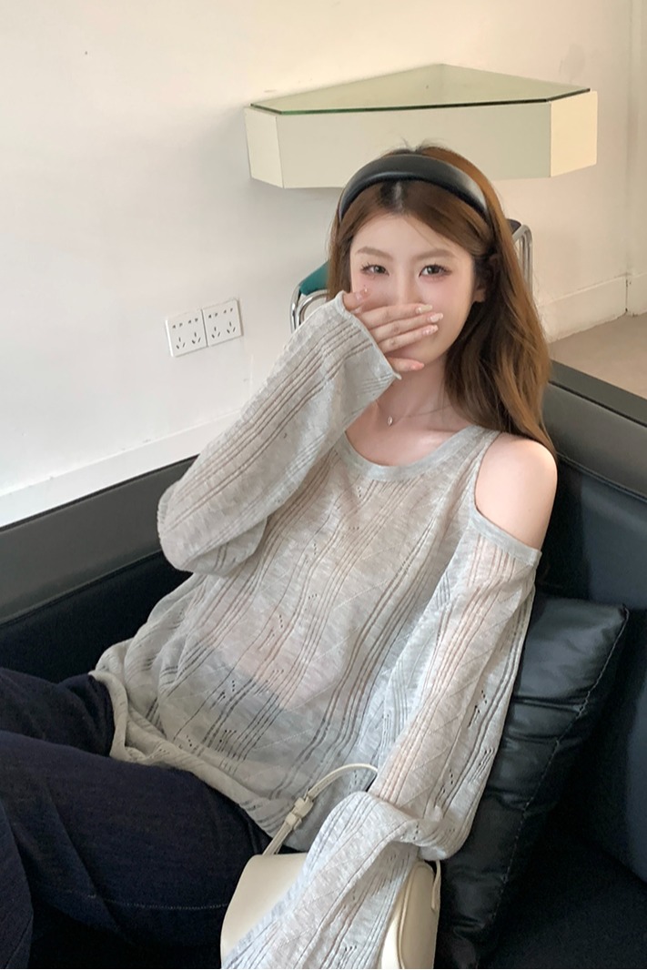 實拍~鏤空露肩不規則針織背心女2026春夏新款寬松顯瘦氣質上衣