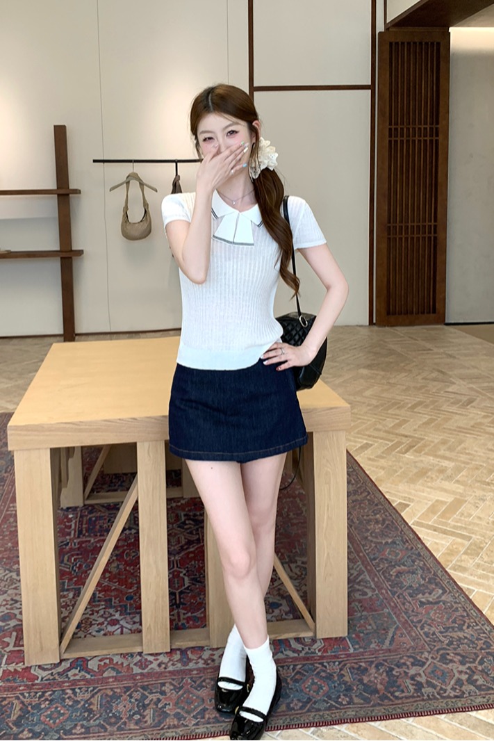 實拍~針織Polo領撞色坑條短袖T恤女2026夏季新款修身顯瘦氣質上衣
