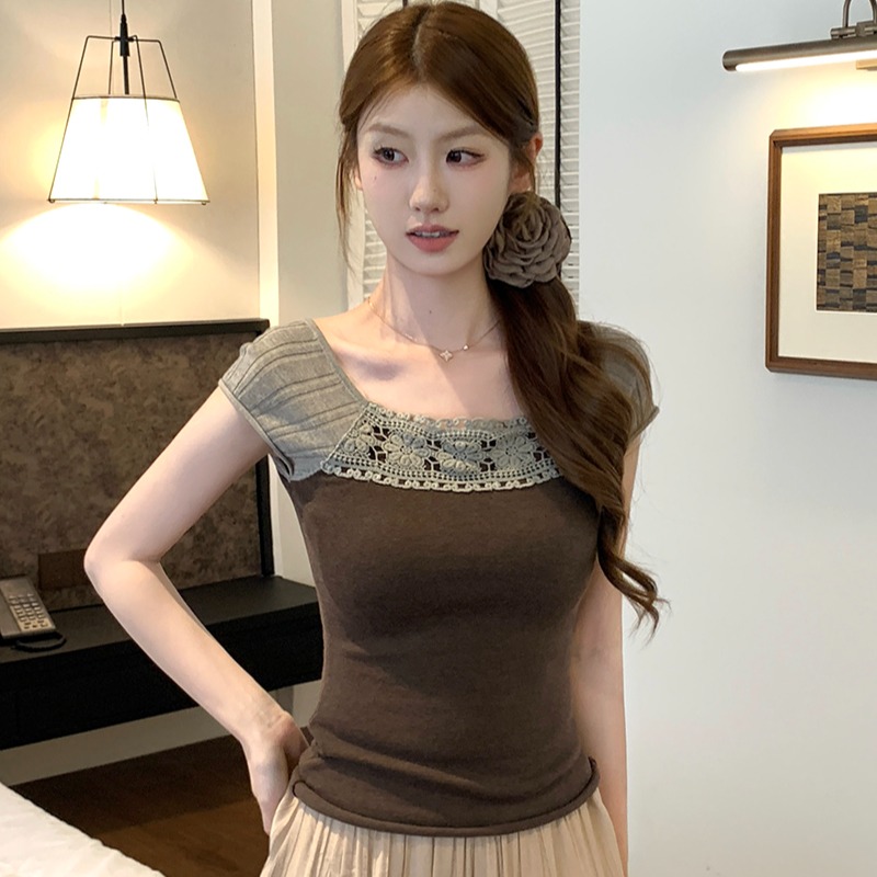 實拍~t恤女2026夏季超火減齡設計感炸街獨特漂亮巨好看正肩小上衣