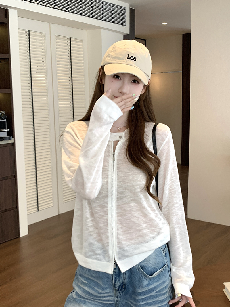 實拍~韓系雙拉鏈長袖針織開衫女2026夏季寬松顯瘦洋氣減齡上衣
