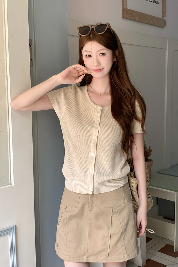 實拍~韓式chic風針織短袖T恤女夏季薄款絕美氣質開衫修身顯瘦上衣