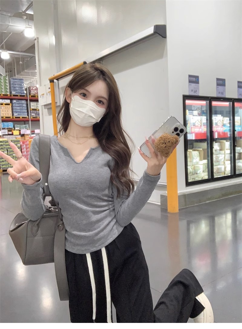 MY13527# 德绒 收腰显瘦长袖T恤外穿秋冬上衣女裝貨源服裝批發