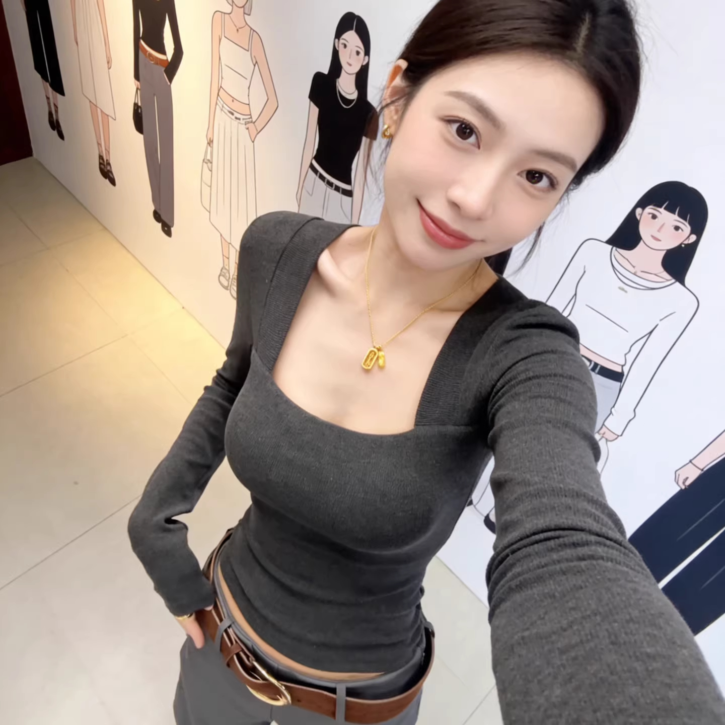 MY17441# 法式性感方领打底衫女内搭长袖t恤新款今年爆款修身上衣女裝貨源服裝批發