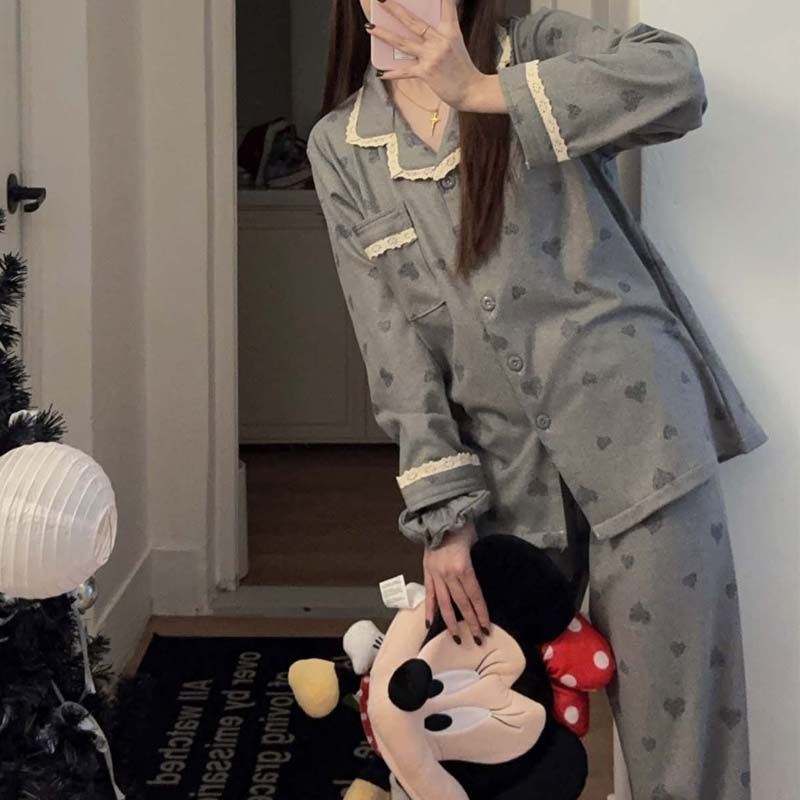 MY15412# 甜美花边睡衣女冬季保暖加厚德绒宽松家居服送发圈女裝貨源服...