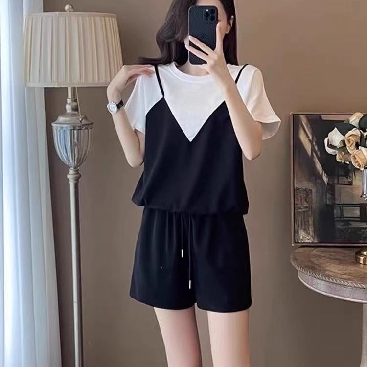MY12219# 大码夏季高级感法式休闲气质连衣裙新款假两件裙子女穿搭女装女裝貨源服裝批發