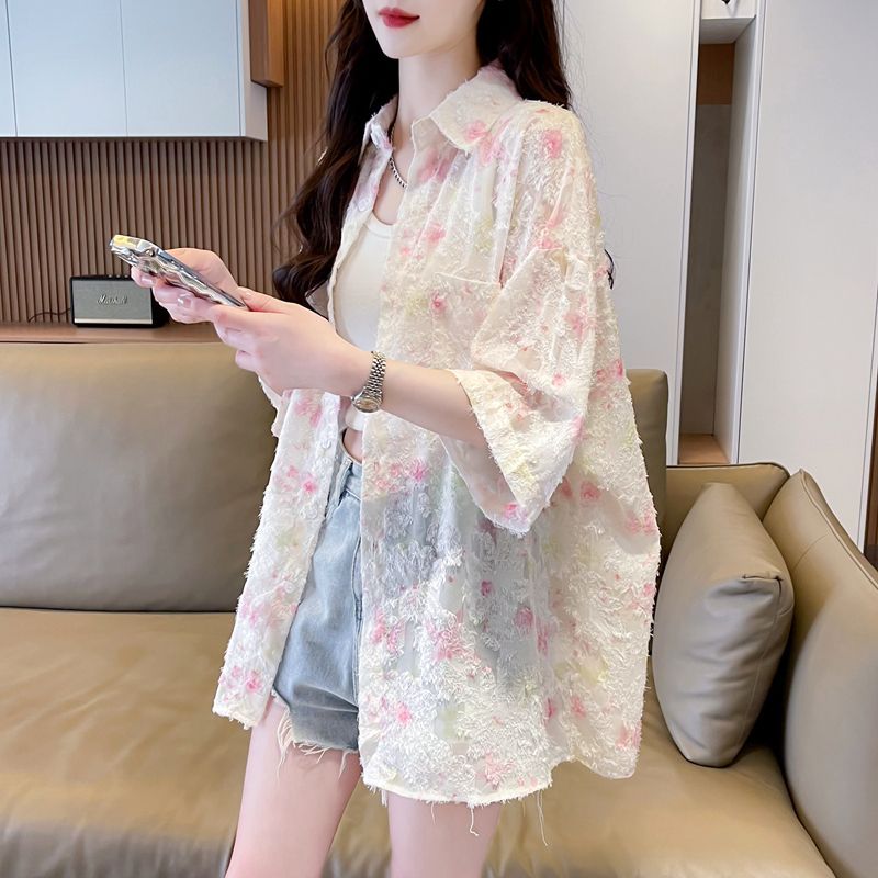 MY12865# 100涤短袖衬衫女大码胖mm外套女裝貨源服裝批發