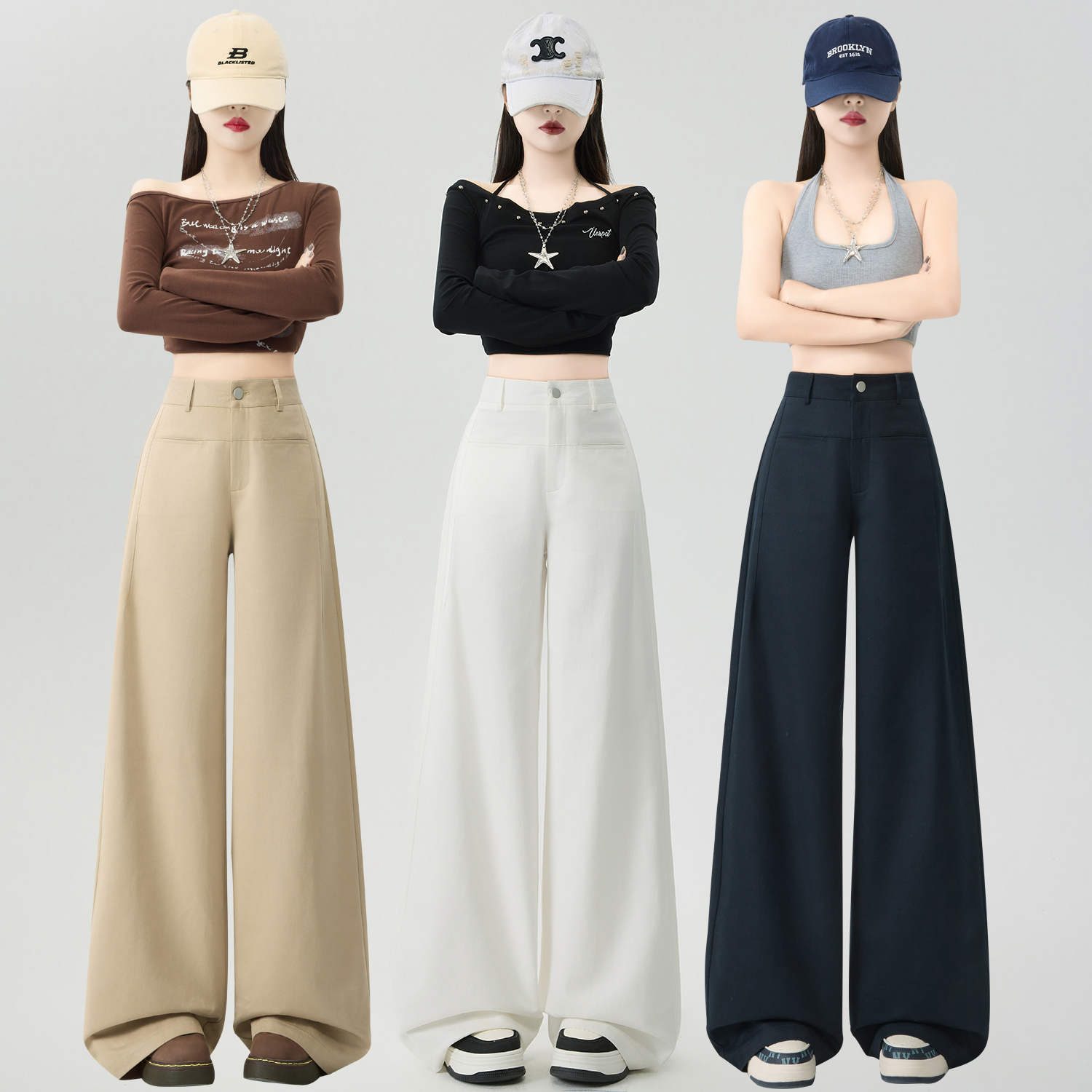 MY17682# 莱赛尔天丝洗水棉阔腿裤新款宽松显瘦垂感工装休闲裤女裝貨源...