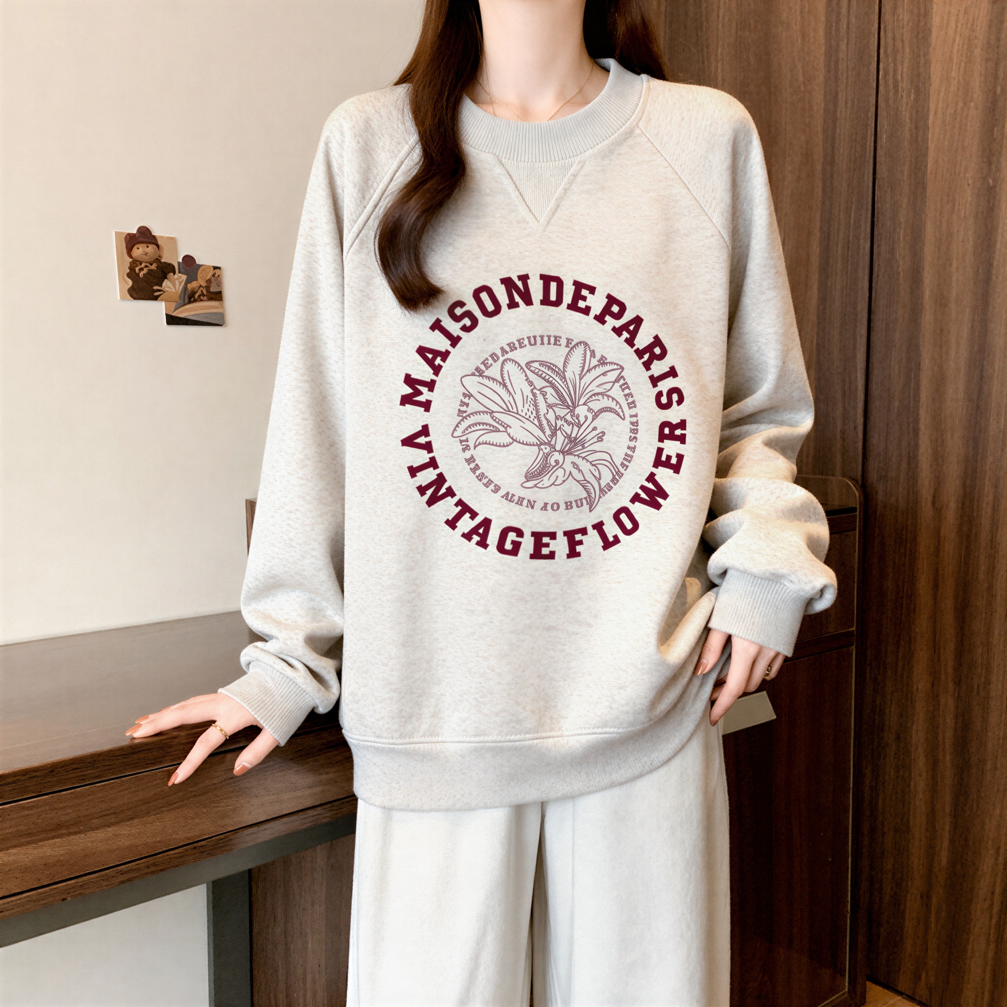 MY16361# 大码美式印花圆领卫衣新款胖MM宽松加绒打底衫内搭长袖上衣...