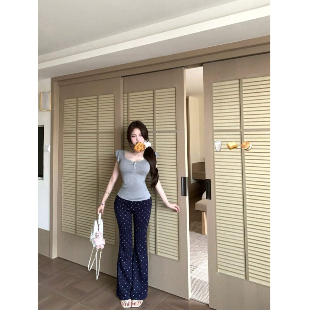 雙層木耳邊小飛袖T恤女裝春季設計感小眾修身顯瘦正肩上衣