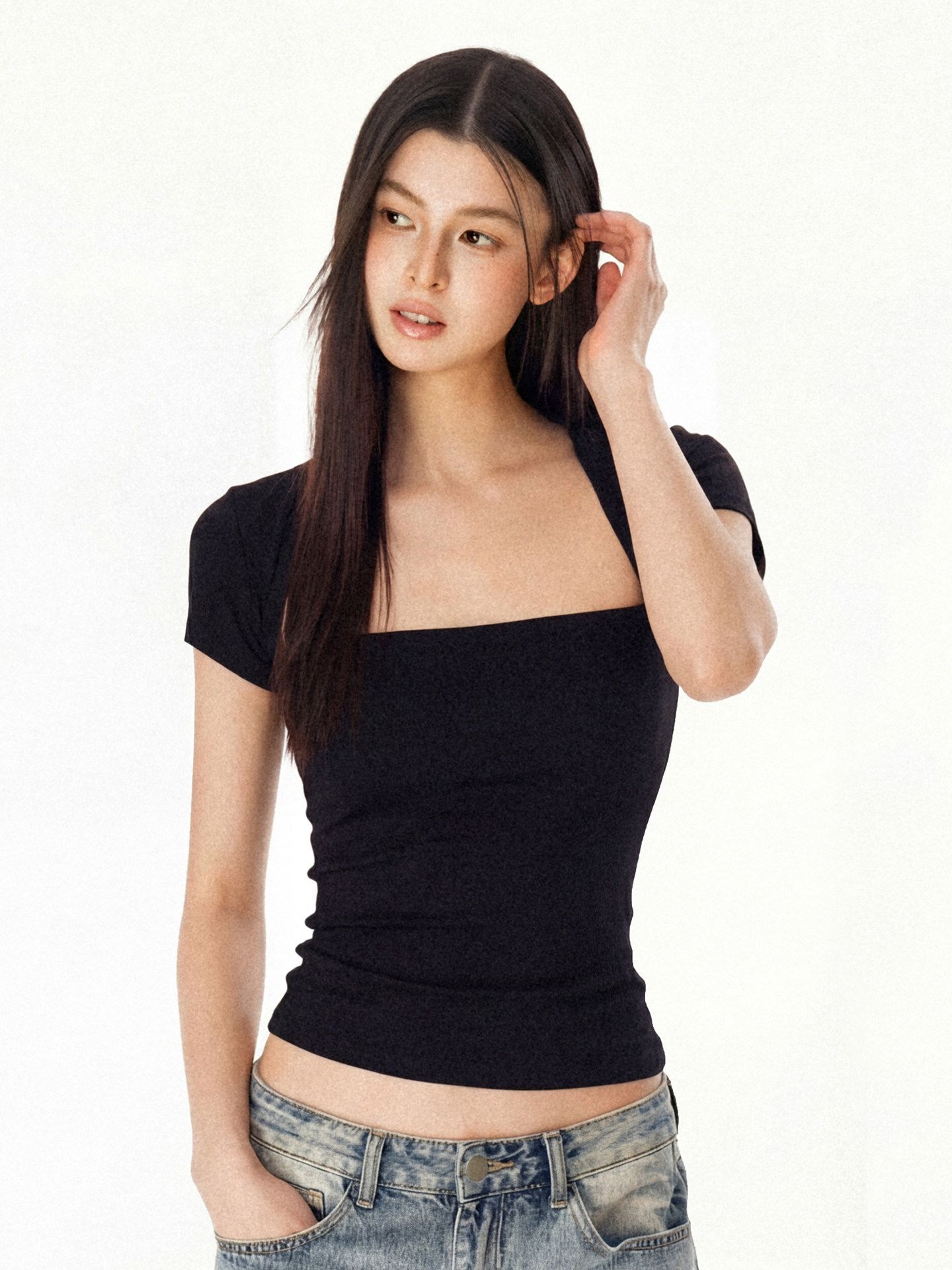 白色方領短袖T恤女2026夏季新款收腰顯瘦辣妹性感上衣女