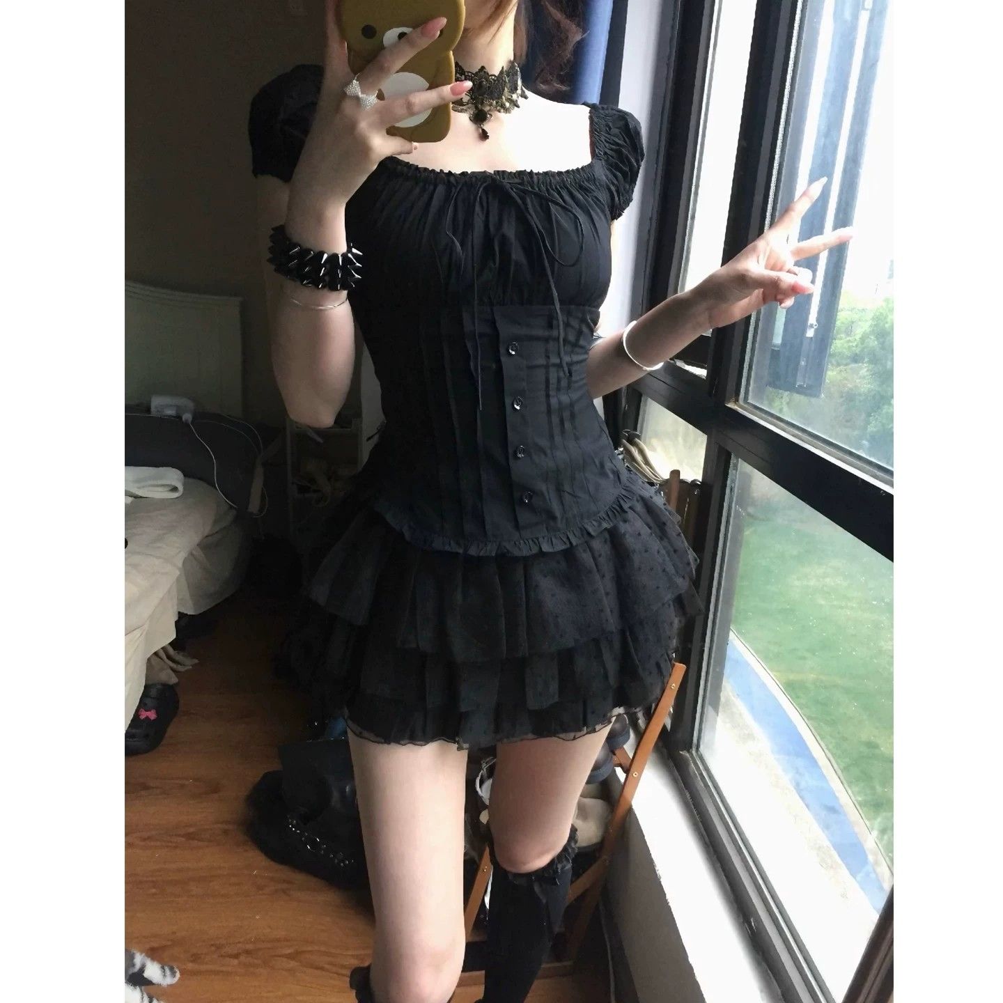 韓系甜美一字肩泡泡袖襯衫女夏日絕美襯衣小衫修身顯瘦上衣