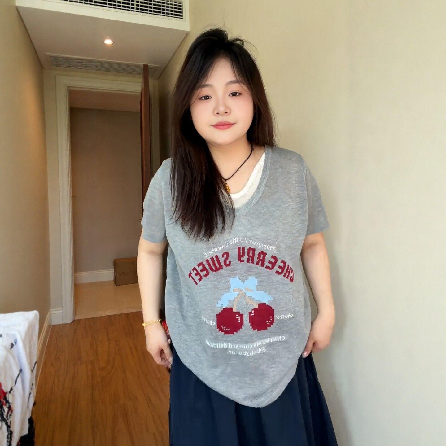 大碼女韓系v領假兩件正肩短袖t恤2026年夏季新款寬松上衣