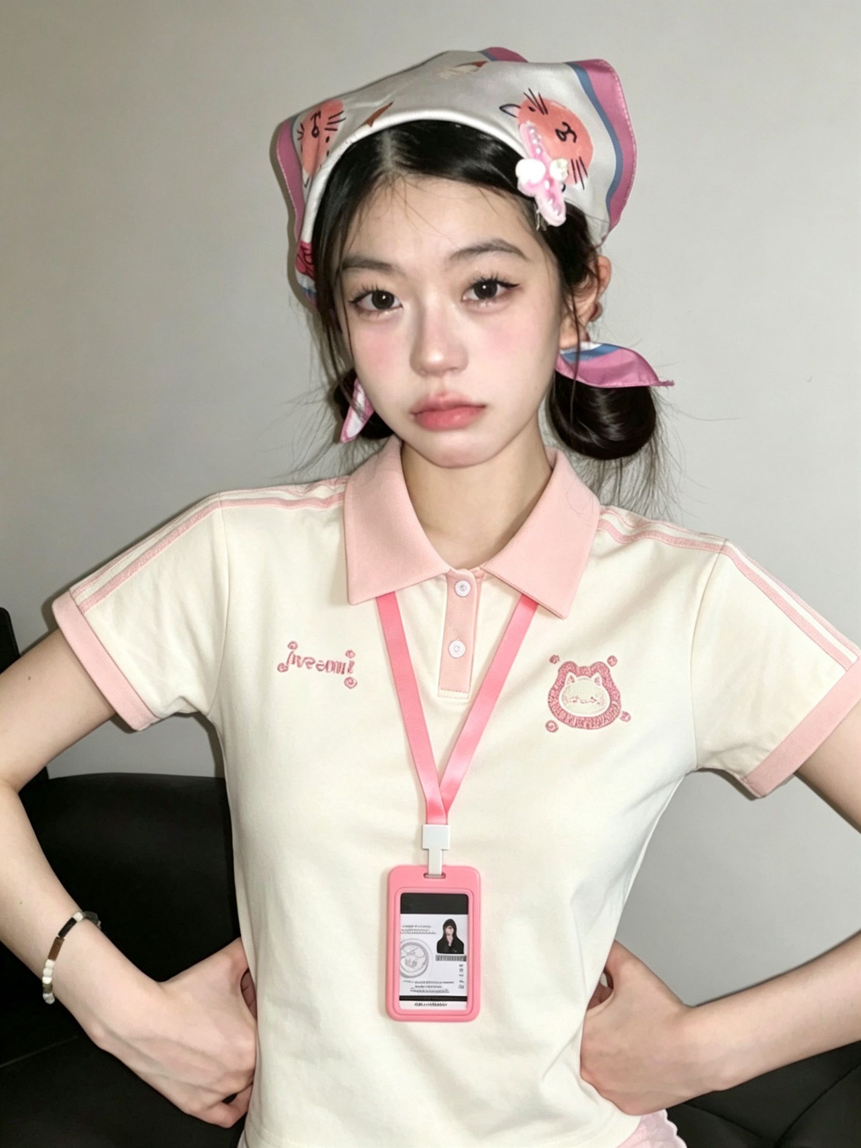 學院風藍白撞色 polo 衫女修身顯瘦減齡運動休閑短袖上衣