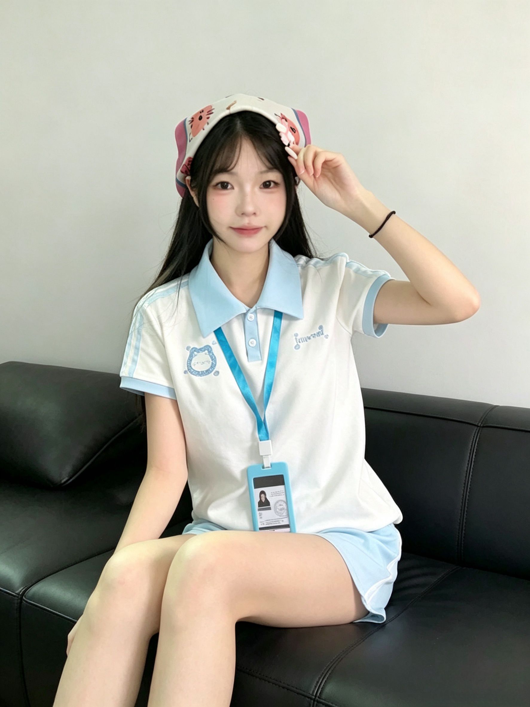 學院風藍白撞色 polo 衫女修身顯瘦減齡運動休閑短袖上衣