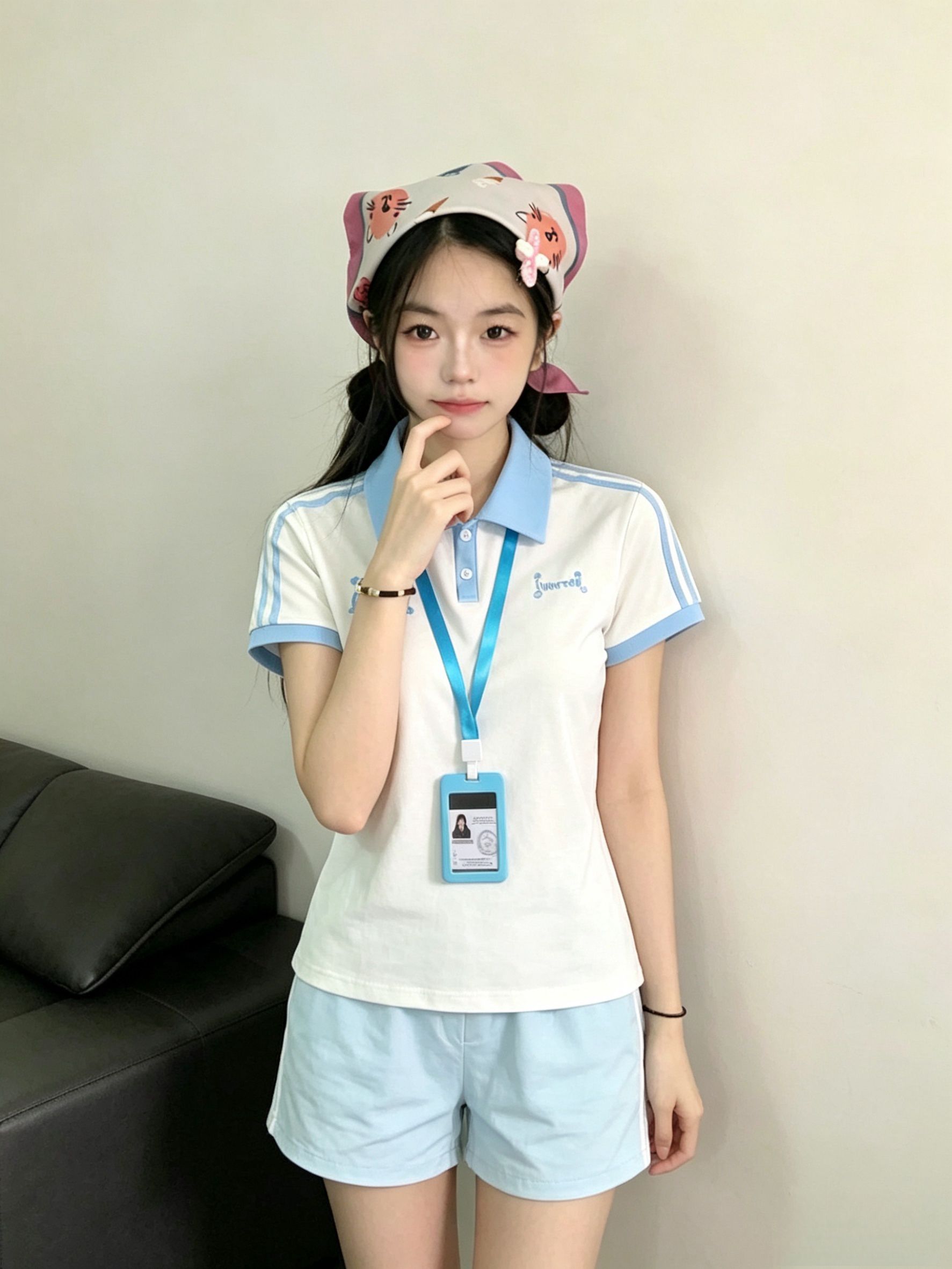 學院風藍白撞色 polo 衫女修身顯瘦減齡運動休閑短袖上衣