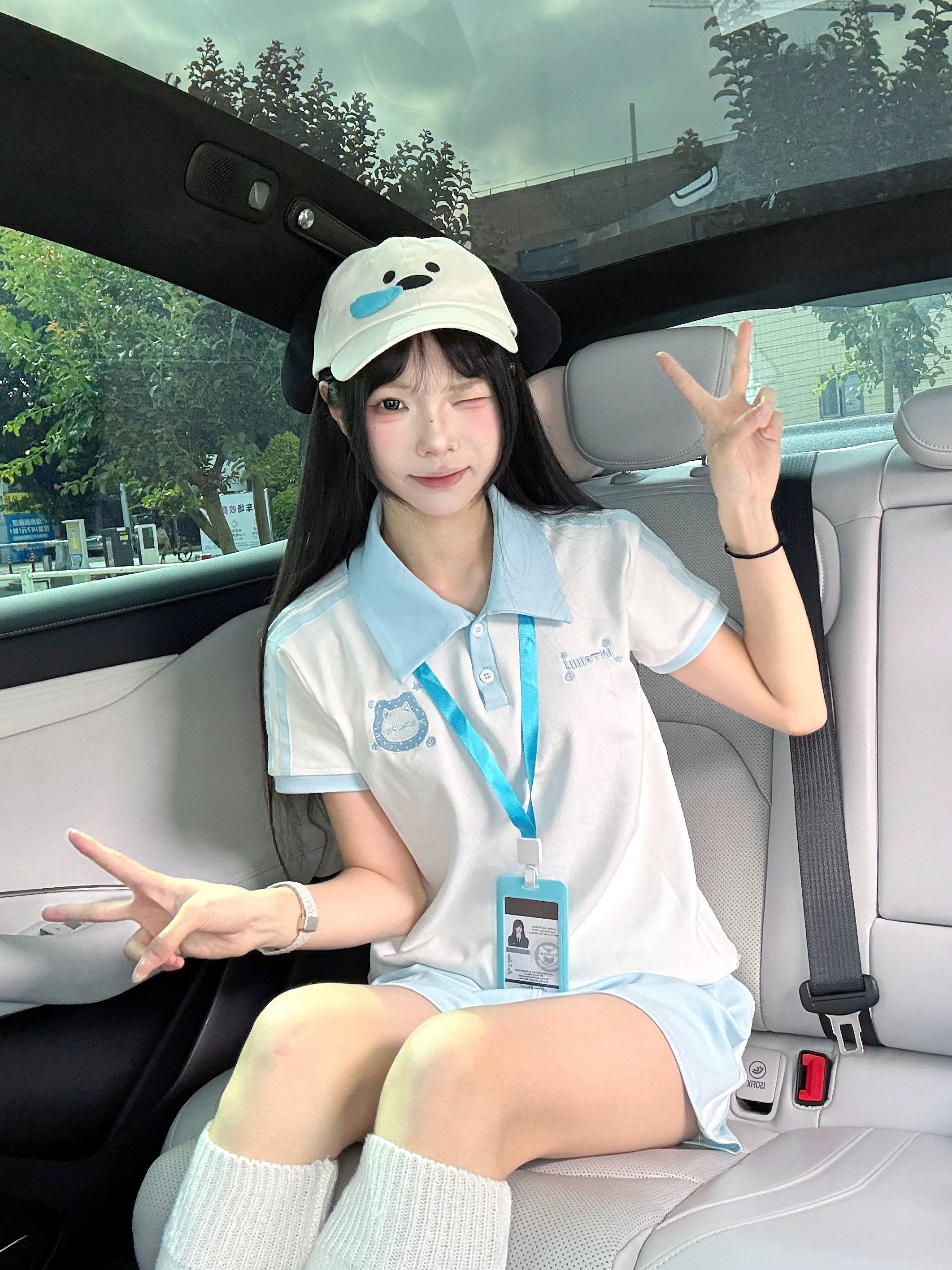 運動學院風藍白撞色 polo 衫女修身顯瘦減齡休閑短袖上衣