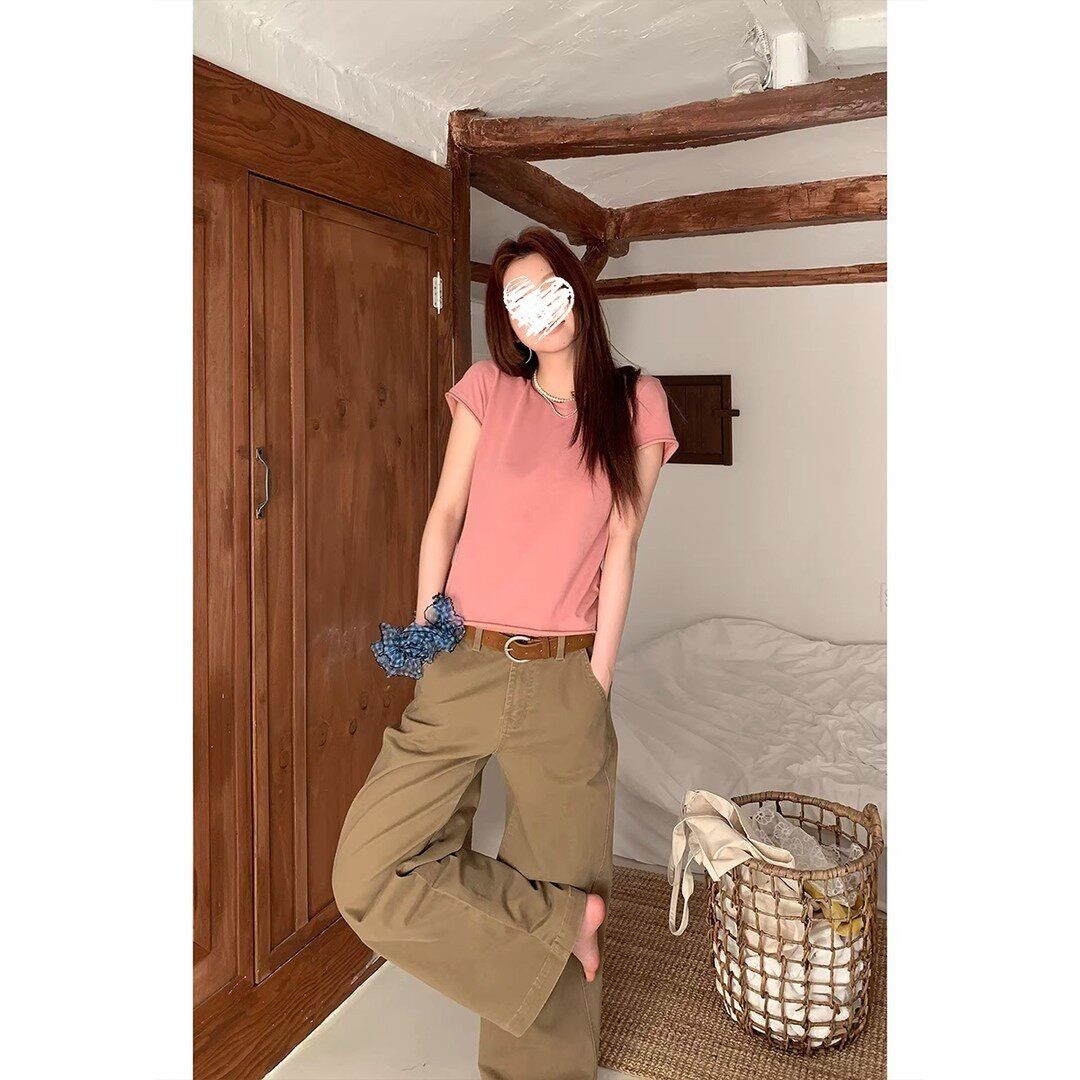 墨綠色修身短袖 T 恤女夏韓系簡約百搭圓領顯瘦基礎款上衣