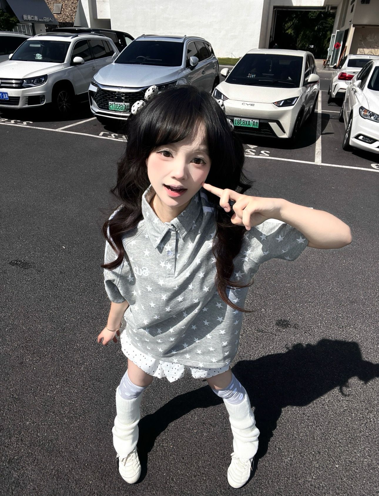 美式灰色星星印花寬松 Polo 衫女夏季學院風休閑百搭短袖上衣