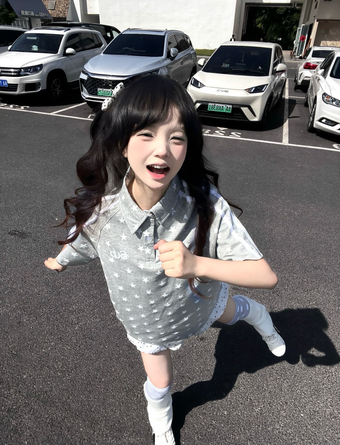 美式灰色星星印花寬松 Polo 衫女夏季學院風休閑百搭短袖上衣