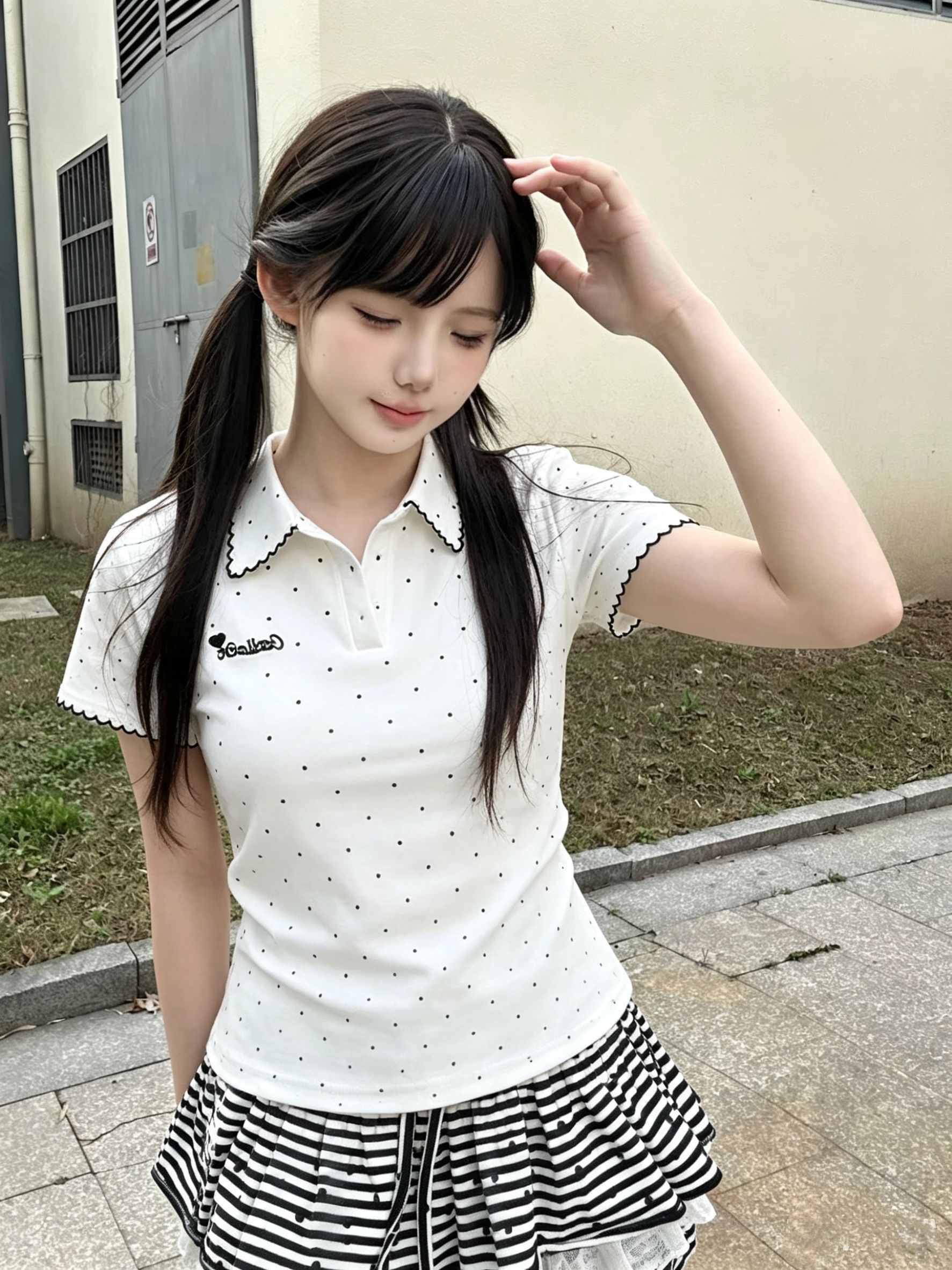 白色小勾標翻領短袖 Polo 衫女夏季學院風修身顯瘦百搭上衣