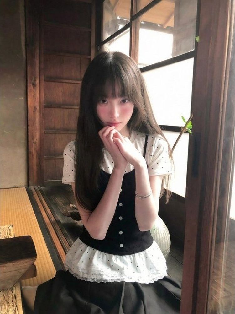 撞色波點蕾絲拼接短袖T恤女夏季韓系穿搭甜美減齡小上衣