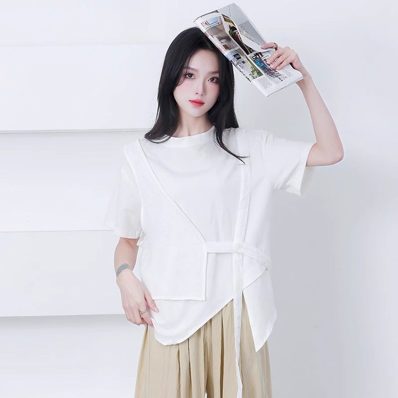 大碼胖mm不規則設計感短袖t恤女2026收腰顯瘦百搭上衣