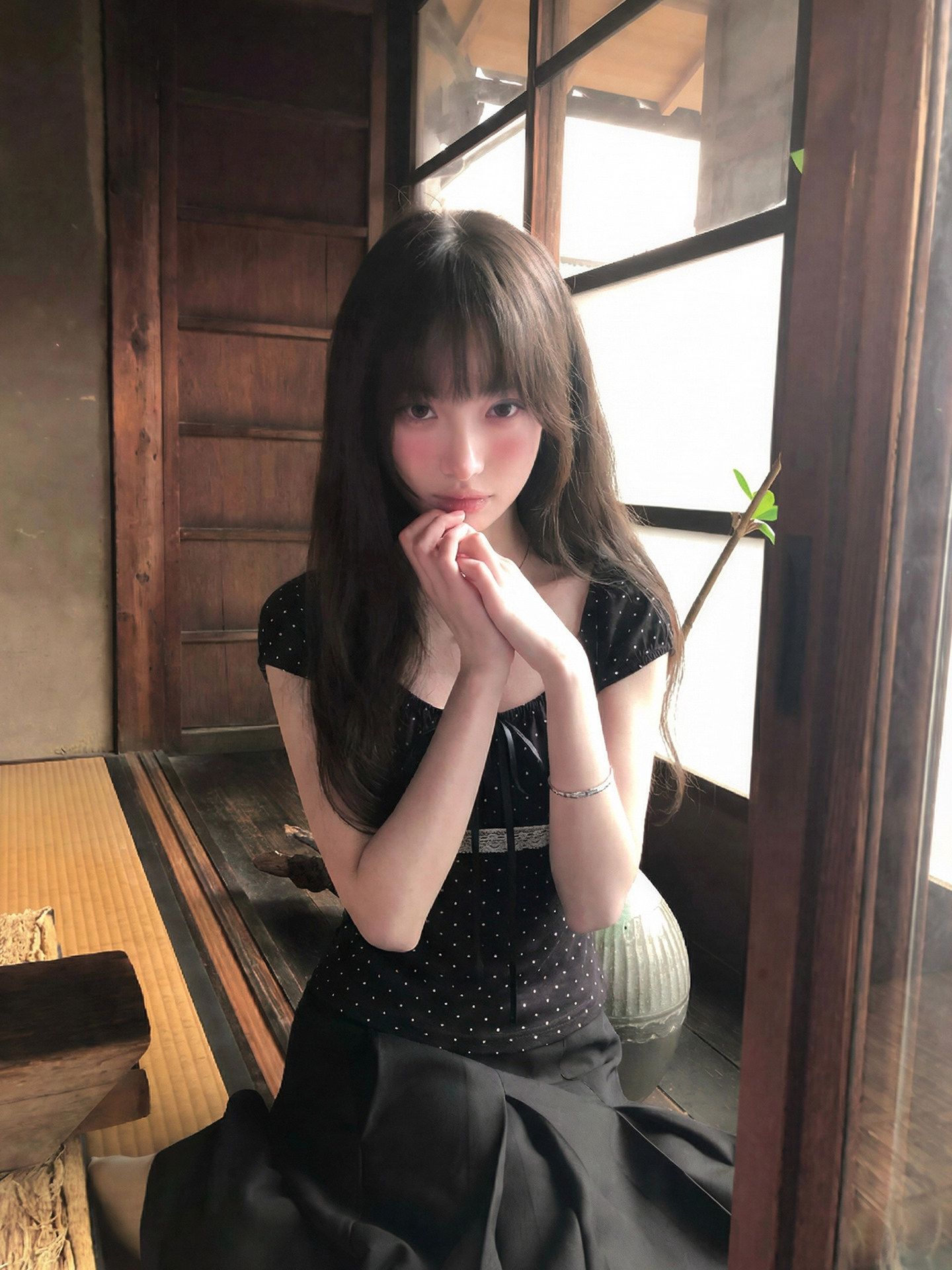 波點少女方領蝴蝶結T恤女2026年夏季新款蕾絲拼接泡泡袖上衣