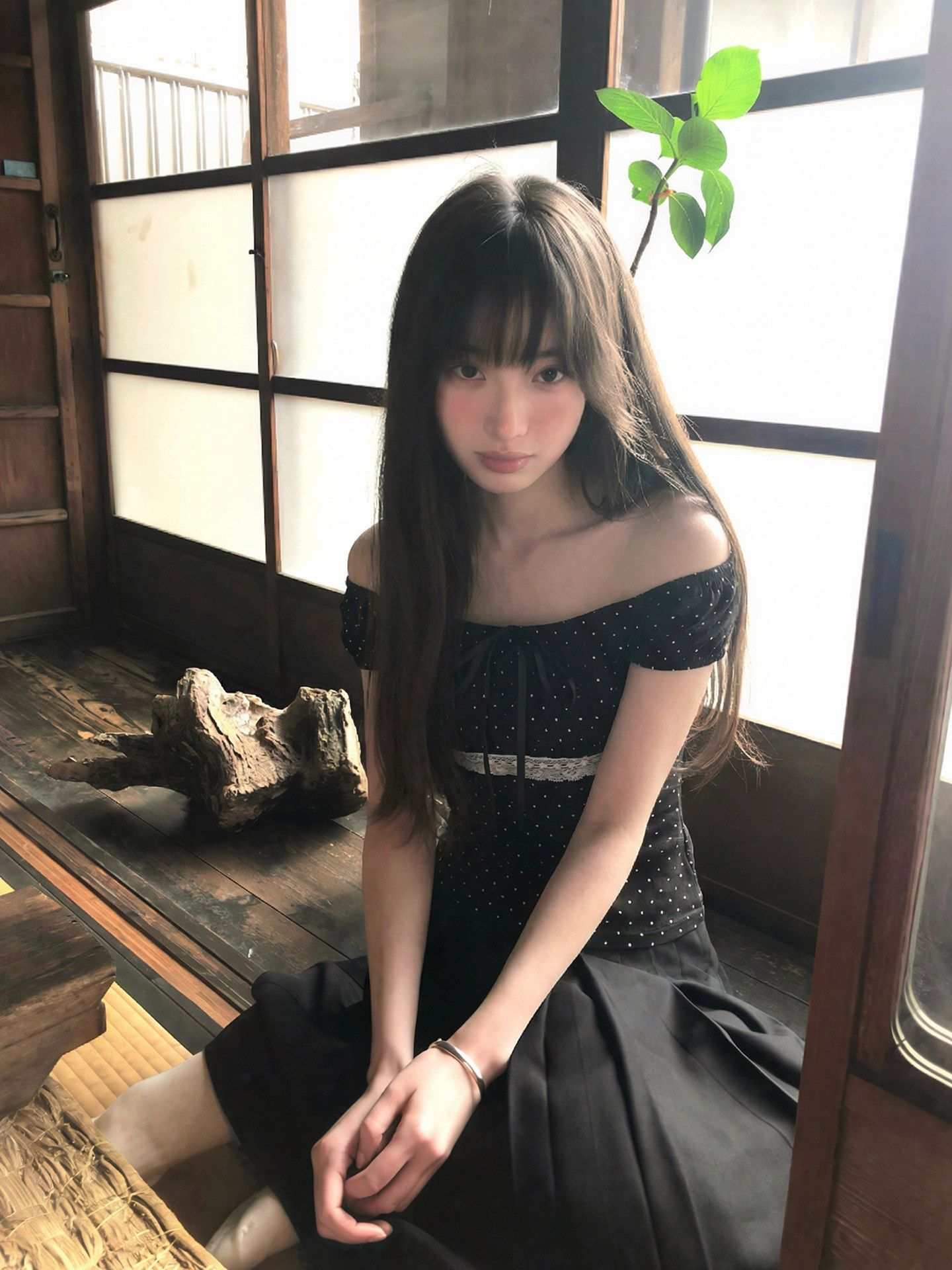 波點少女方領蝴蝶結T恤女2026年夏季新款蕾絲拼接泡泡袖上衣