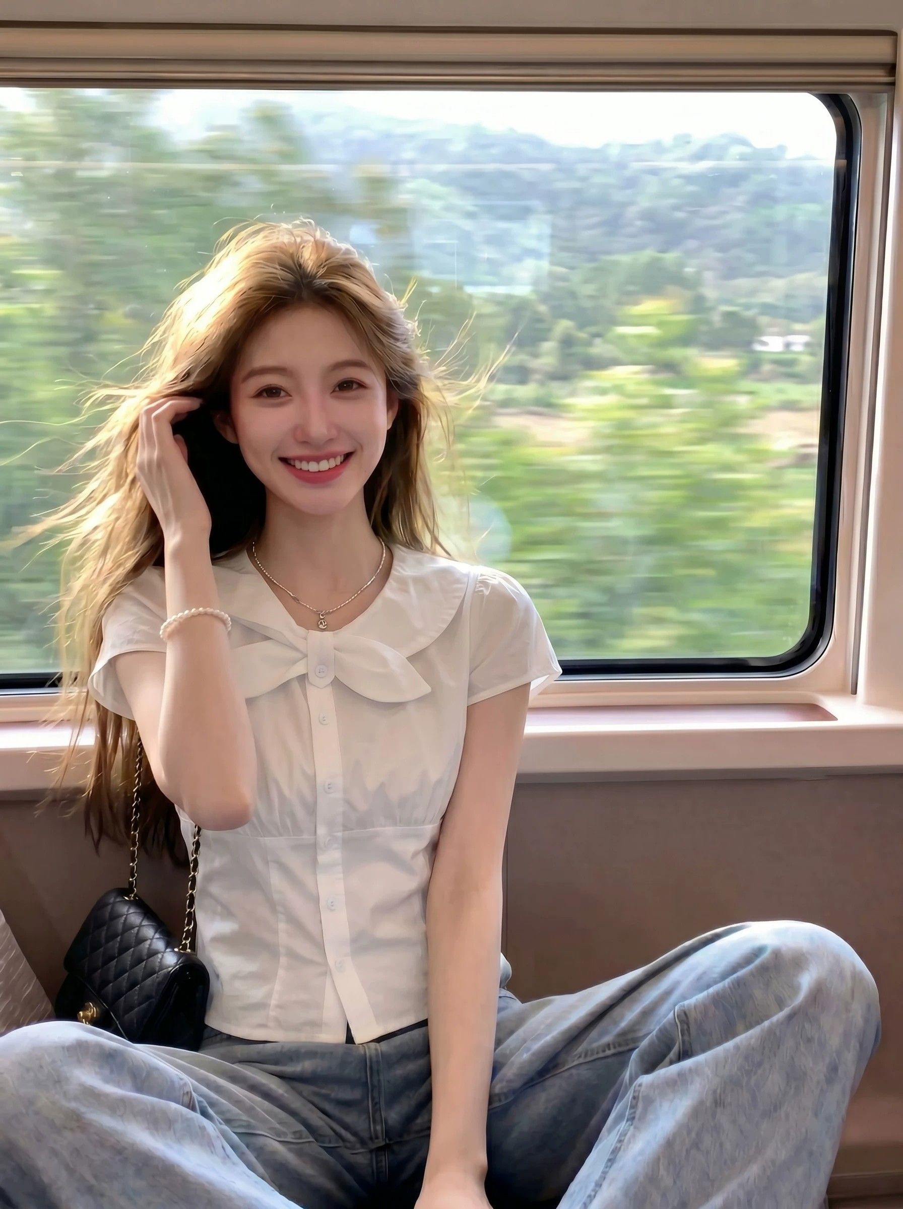甜美蝴蝶結短袖白色襯衫女夏季小個子短款襯衣收腰上衣
