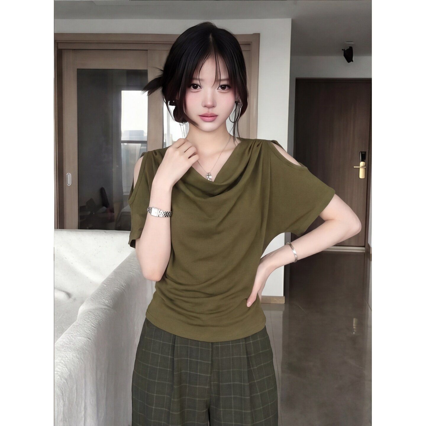 大碼韓系高級感蕩領短袖T恤女2026夏季新款顯瘦上衣