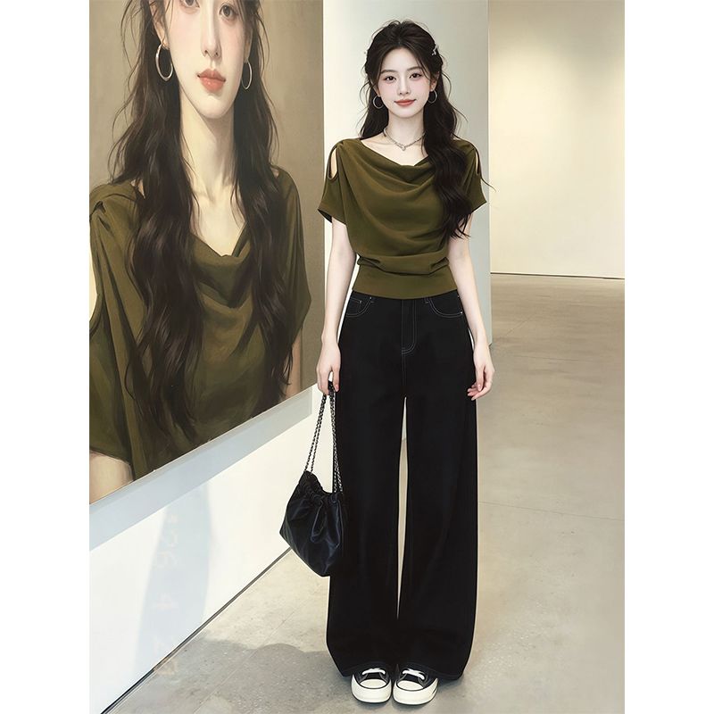 大碼蕩領露肩短袖T恤女2026年夏季獨特漂亮絕美上衣