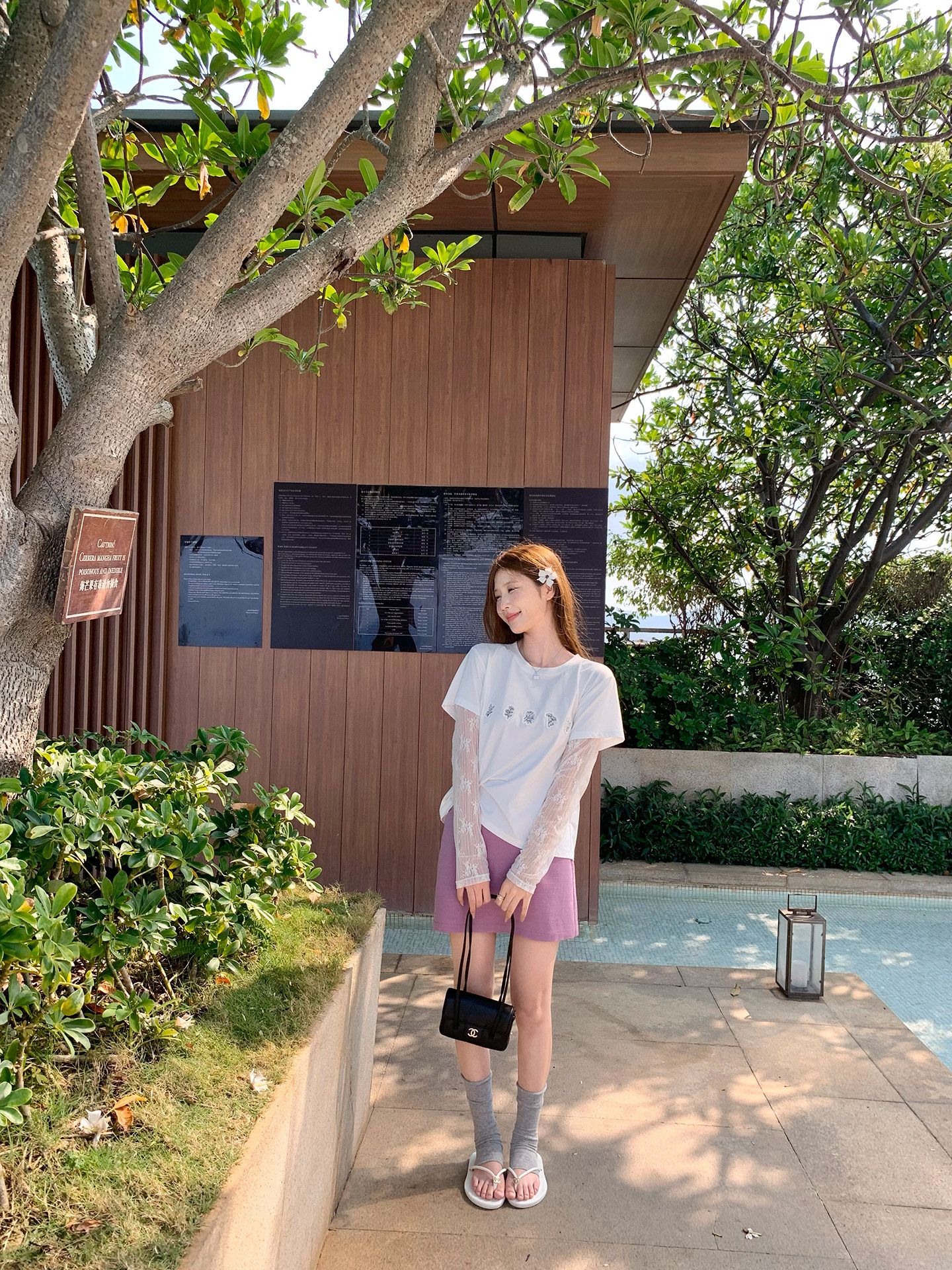 雙紗蕾絲拼接刺繡設計感假兩件長袖T恤女夏季設計感白色上衣