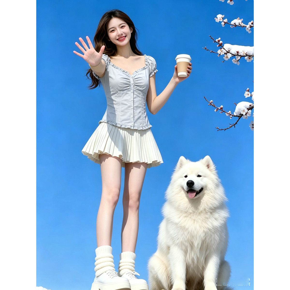 韓系方領木耳邊褶皺短袖襯衫女夏季溫柔風收腰顯瘦百搭短款上衣