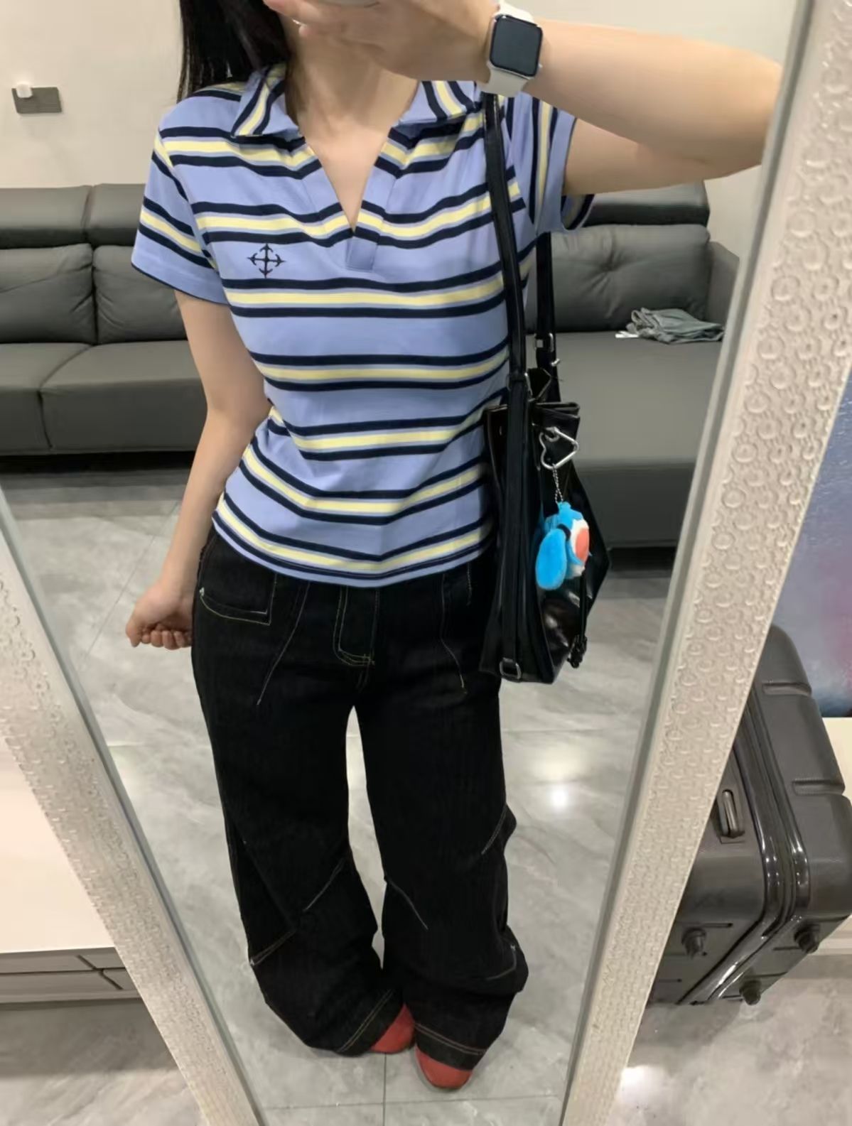 V 領 Polo 領短袖 T 恤女夏季韓系修身顯瘦百搭短款上衣