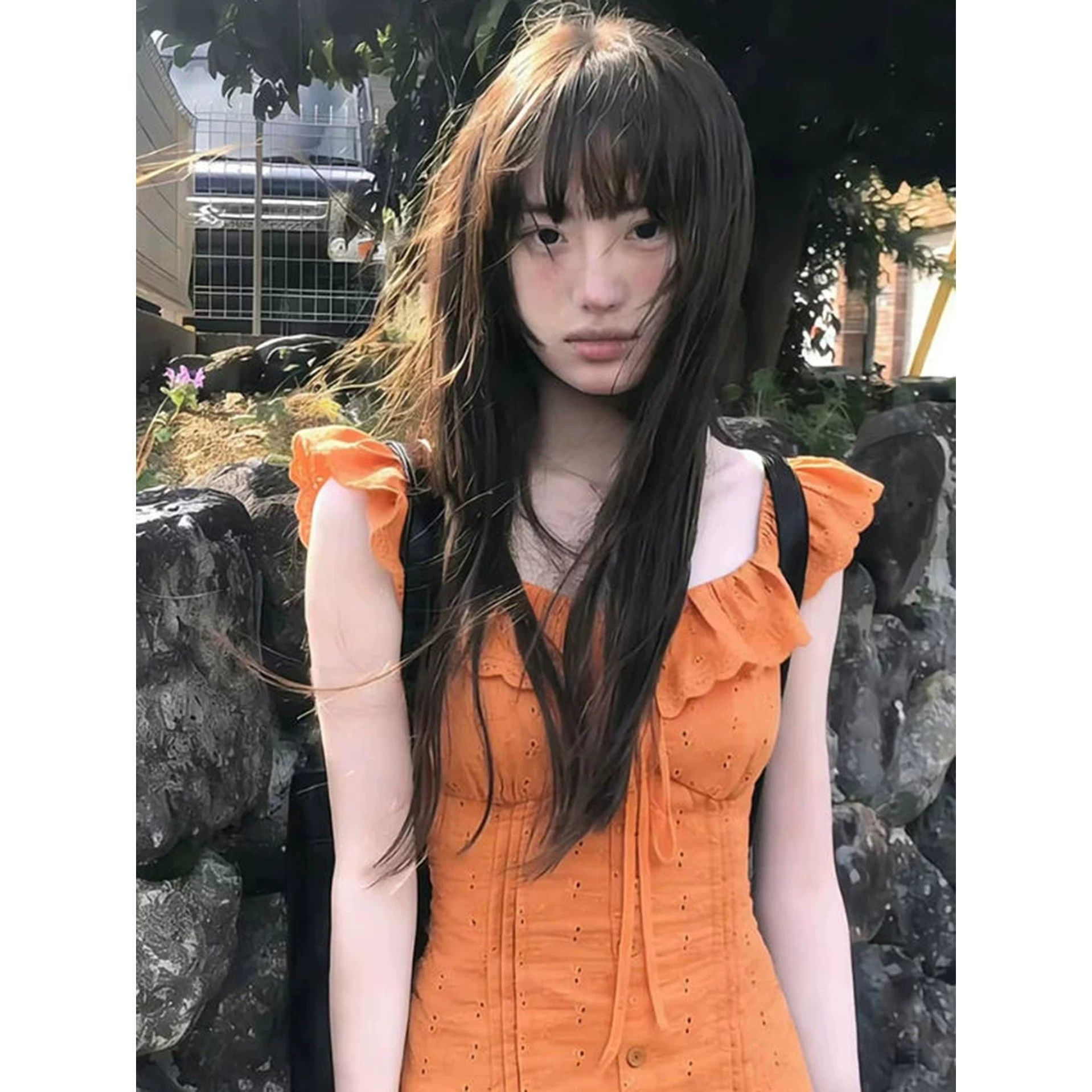 一字肩襯衫女夏季穿搭荷葉領小飛袖襯衣收腰顯瘦多巴胺小上衣