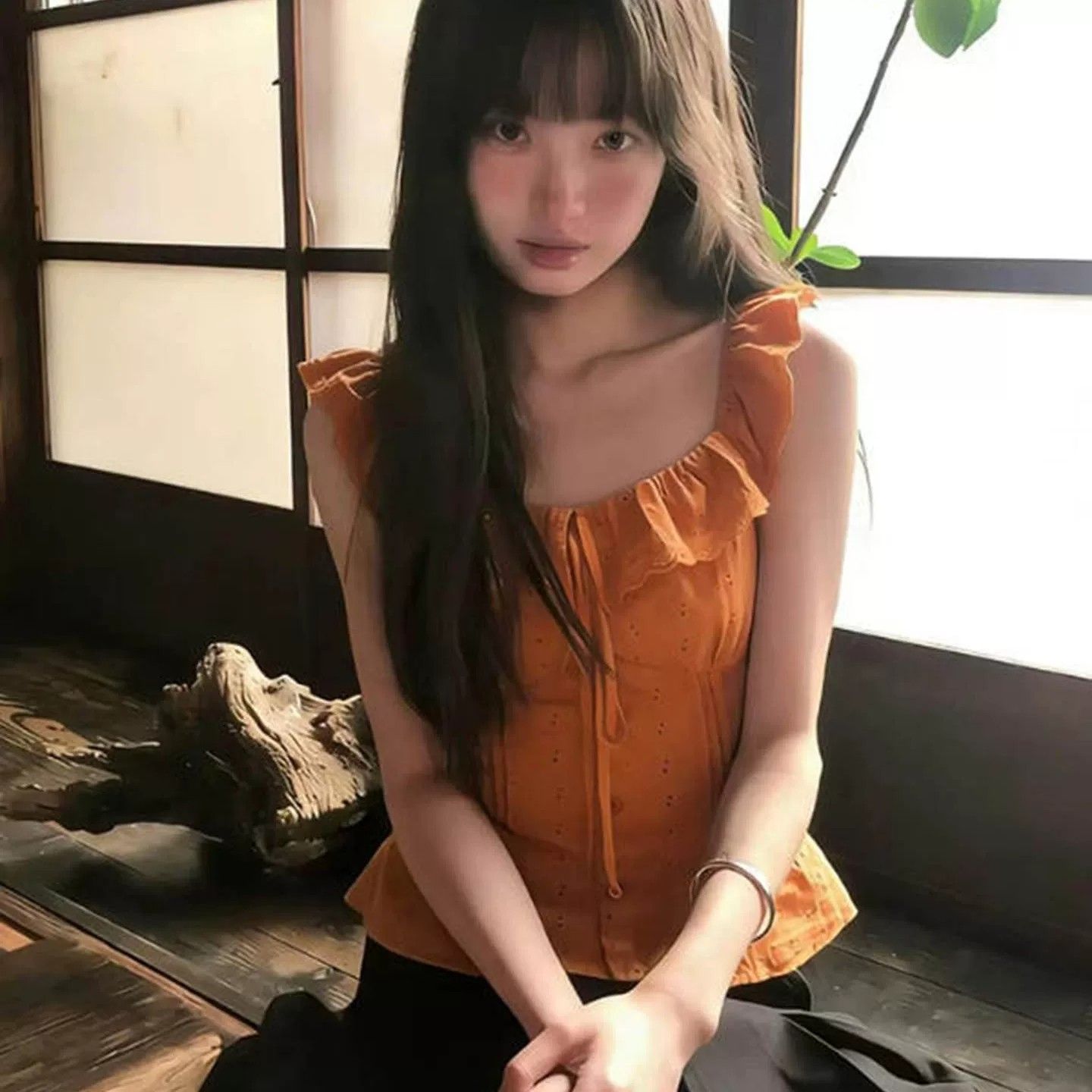 一字肩襯衫女夏季穿搭荷葉領小飛袖襯衣收腰顯瘦多巴胺小上衣