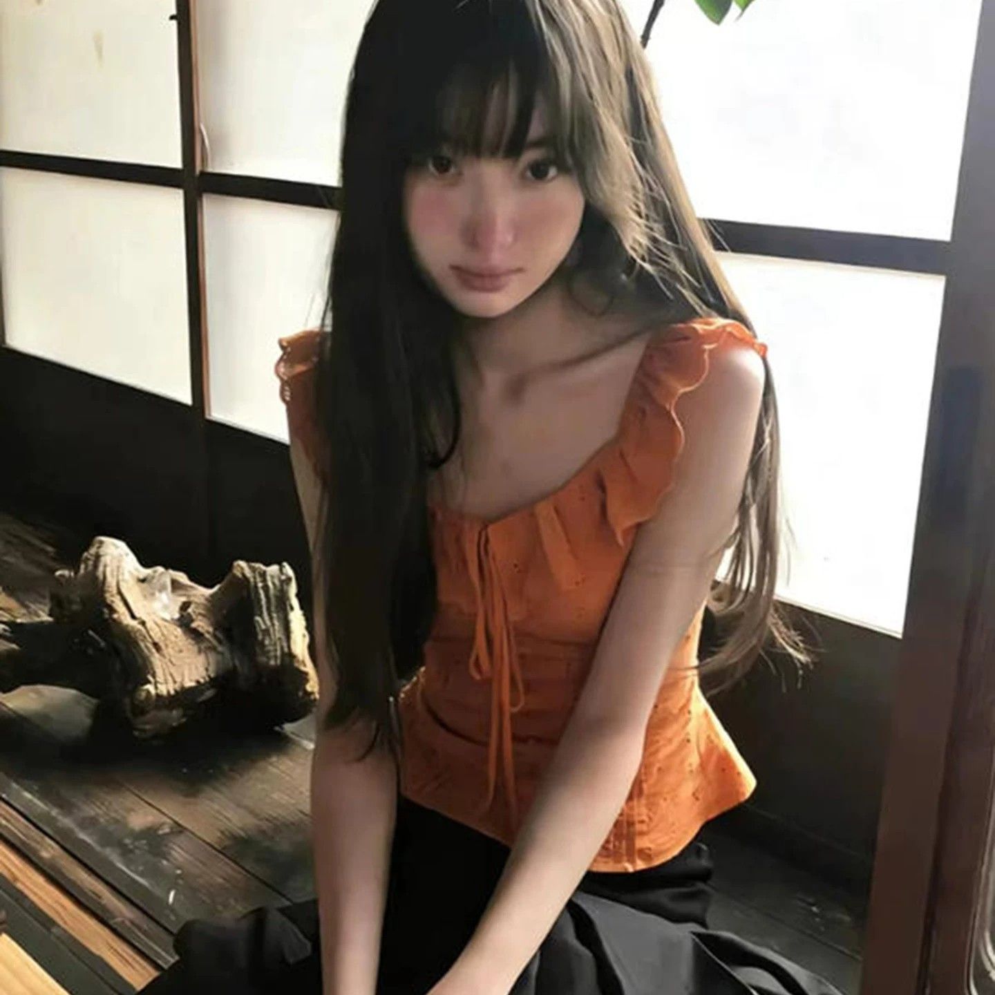 一字肩襯衫女夏季穿搭荷葉領小飛袖襯衣收腰顯瘦多巴胺小上衣