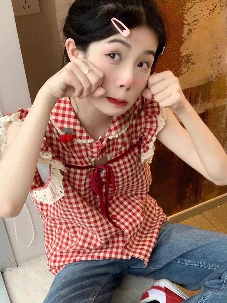 短袖襯衫女夏甜美可愛2026新款小個子娃娃領法式漂亮上衣