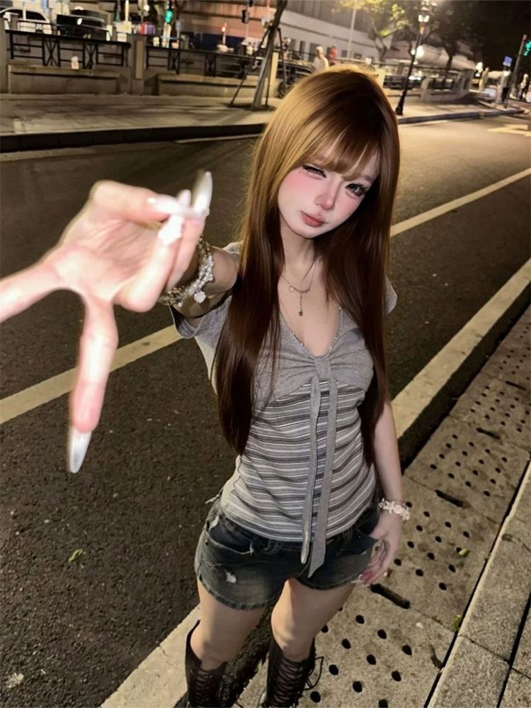 韓系修身顯瘦T恤女夏季小眾設計感蝴蝶結假兩件短袖上衣