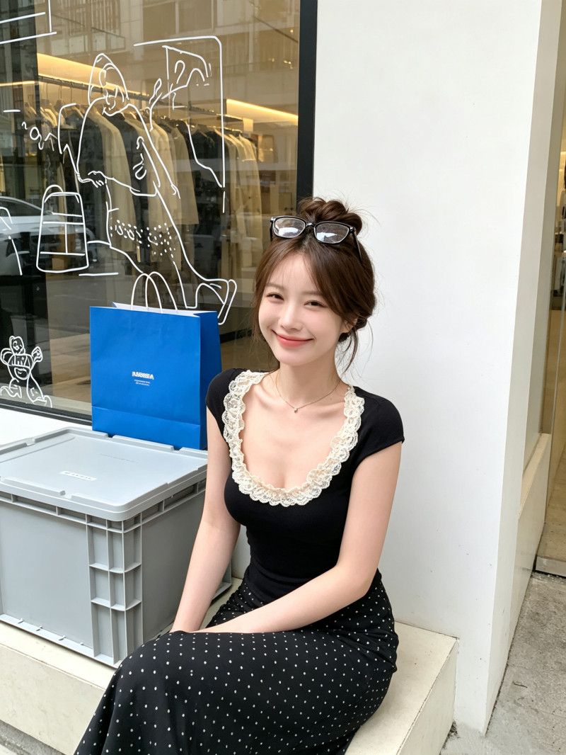 純欲U領蕾絲邊短袖T恤女夏季撞色小眾修身百搭短款上衣