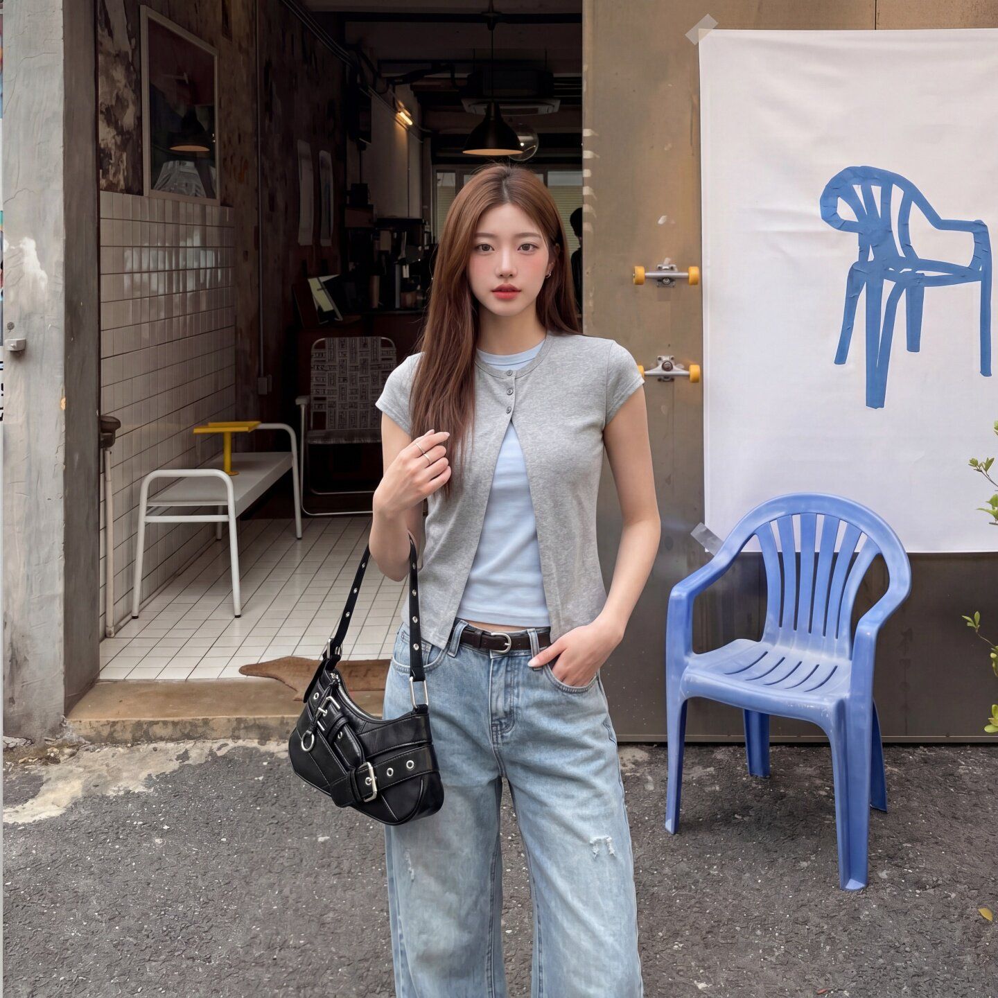 溫柔風圓領假兩件正肩短袖t恤女夏季修身顯瘦黑色短款上衣