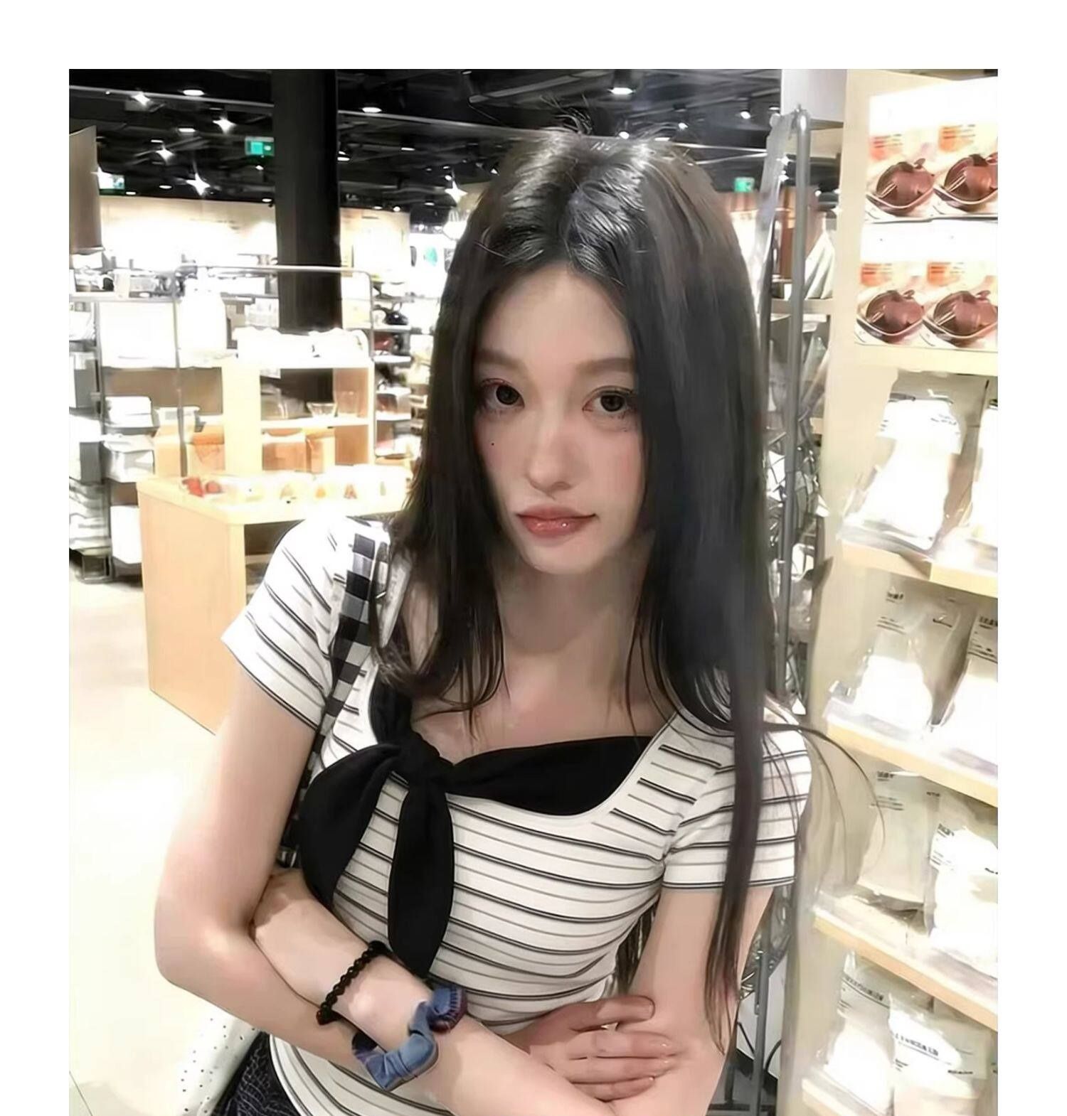 性感白色條紋方領蝴蝶結短袖2026夏季高級感修身顯瘦氣質上衣