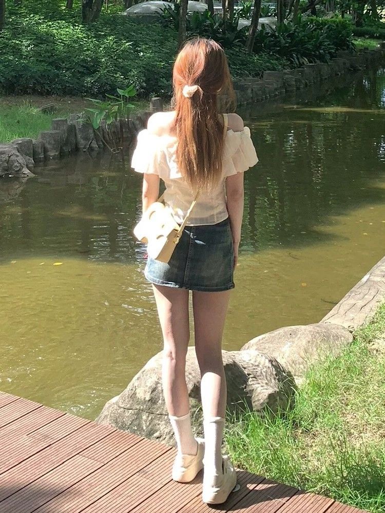 荷葉邊襯衫女夏季法式輕熟設計感小眾襯衣露肩短款絕美上衣