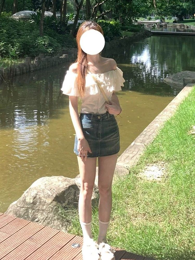 荷葉邊襯衫女夏季法式輕熟設計感小眾襯衣露肩短款絕美上衣