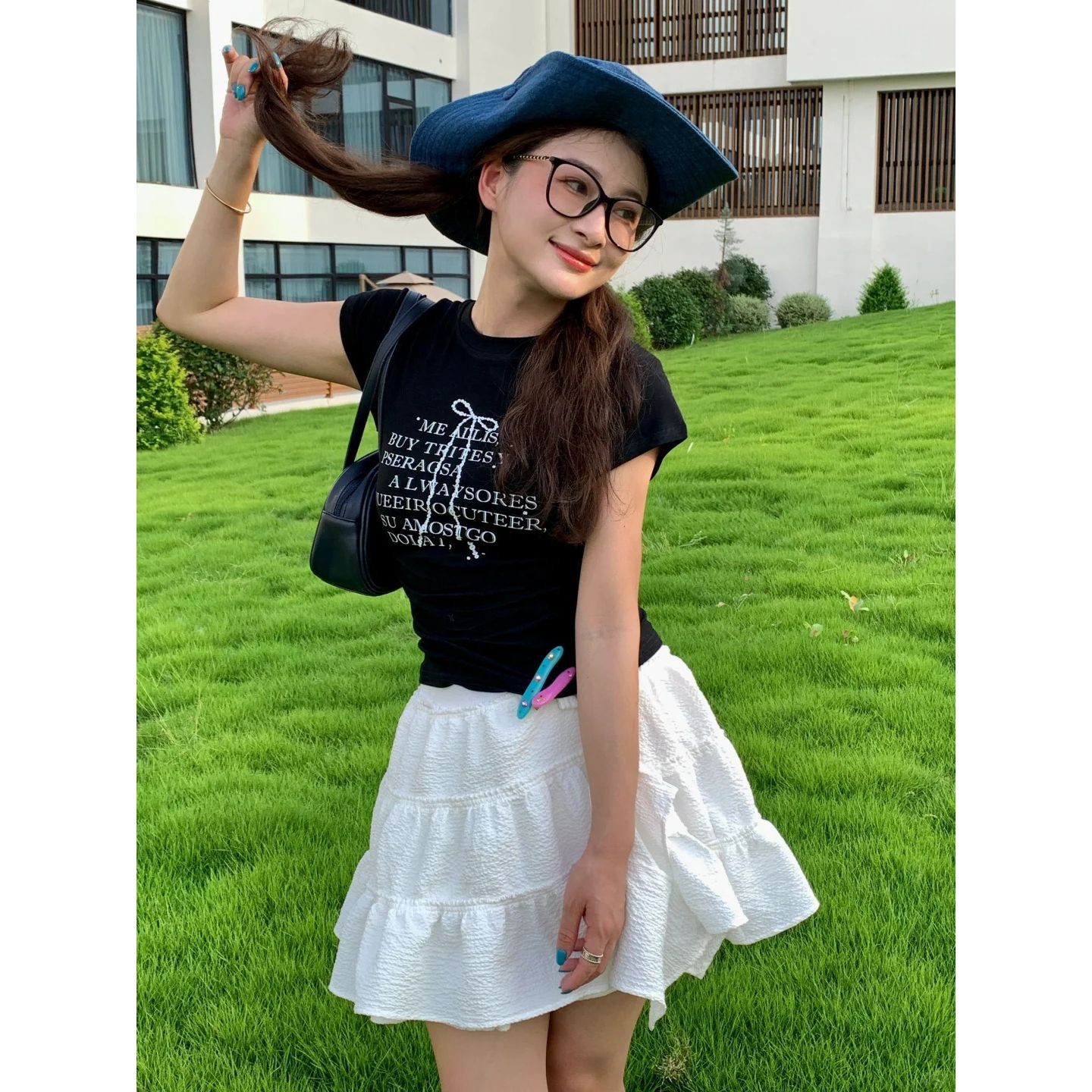蝴蝶結字母印花短袖 T 恤女夏季韓系修身顯瘦百搭短款上衣