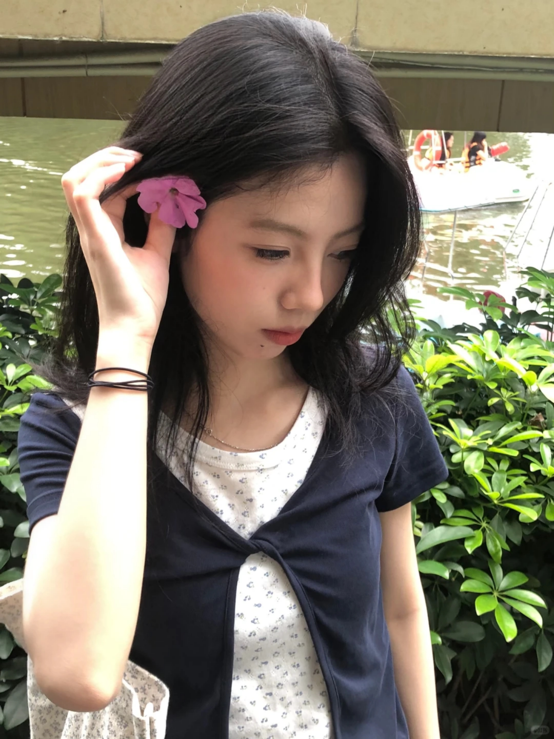 韓系甜美碎花假兩件短袖t恤女夏新款設計感短款修身上衣