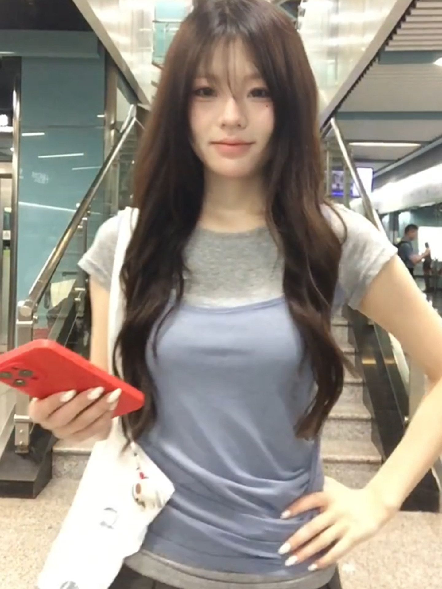 韓系吊帶灰色短袖假兩件上衣女夏季韓系簡約風修身顯瘦設計感T 恤