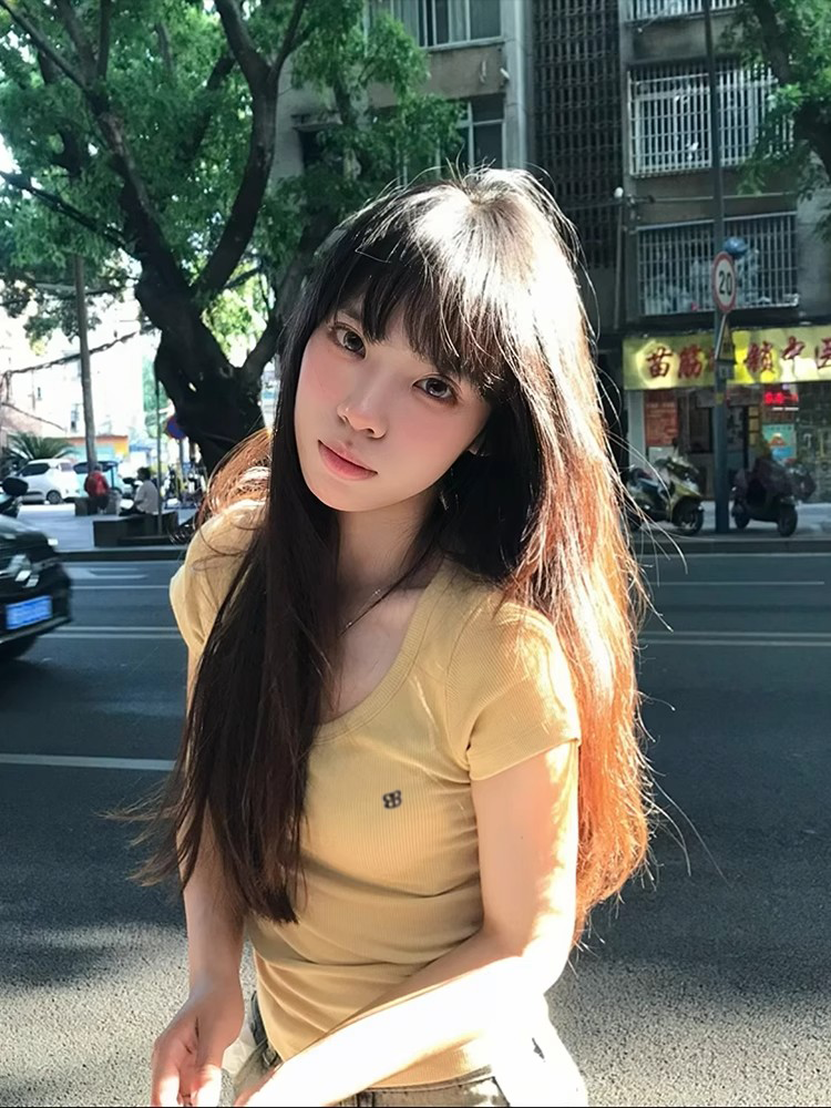 黃色亨利領刺繡短袖 T 恤女夏季修身顯瘦百搭純欲風短款辣妹上衣