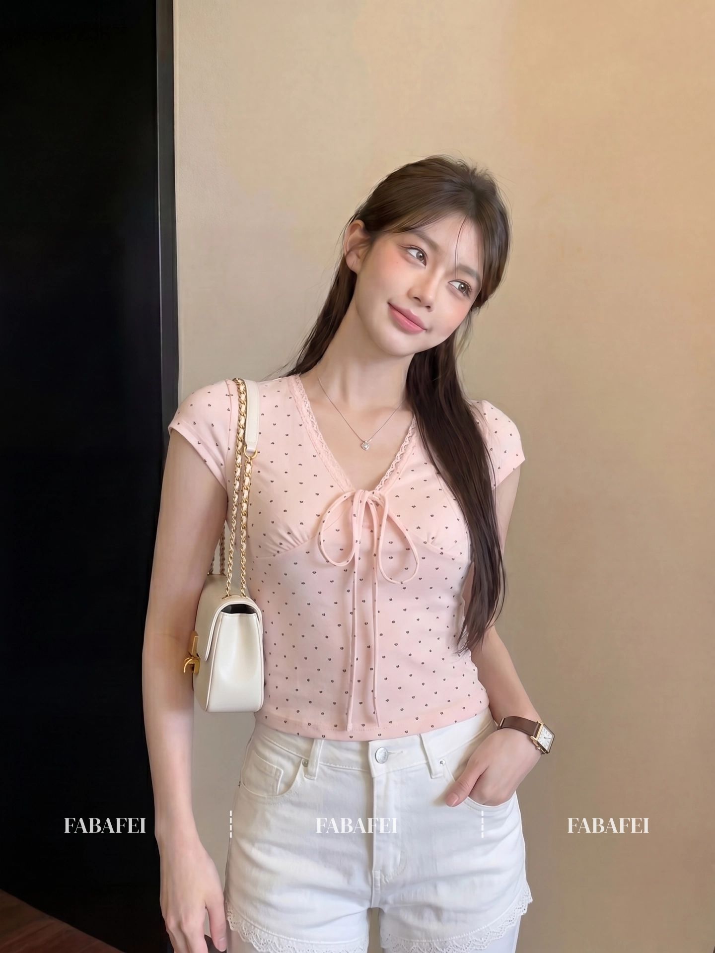 初戀風愛心波點短袖T恤女夏款甜辣妹系帶蕾絲v領體恤顯瘦上衣