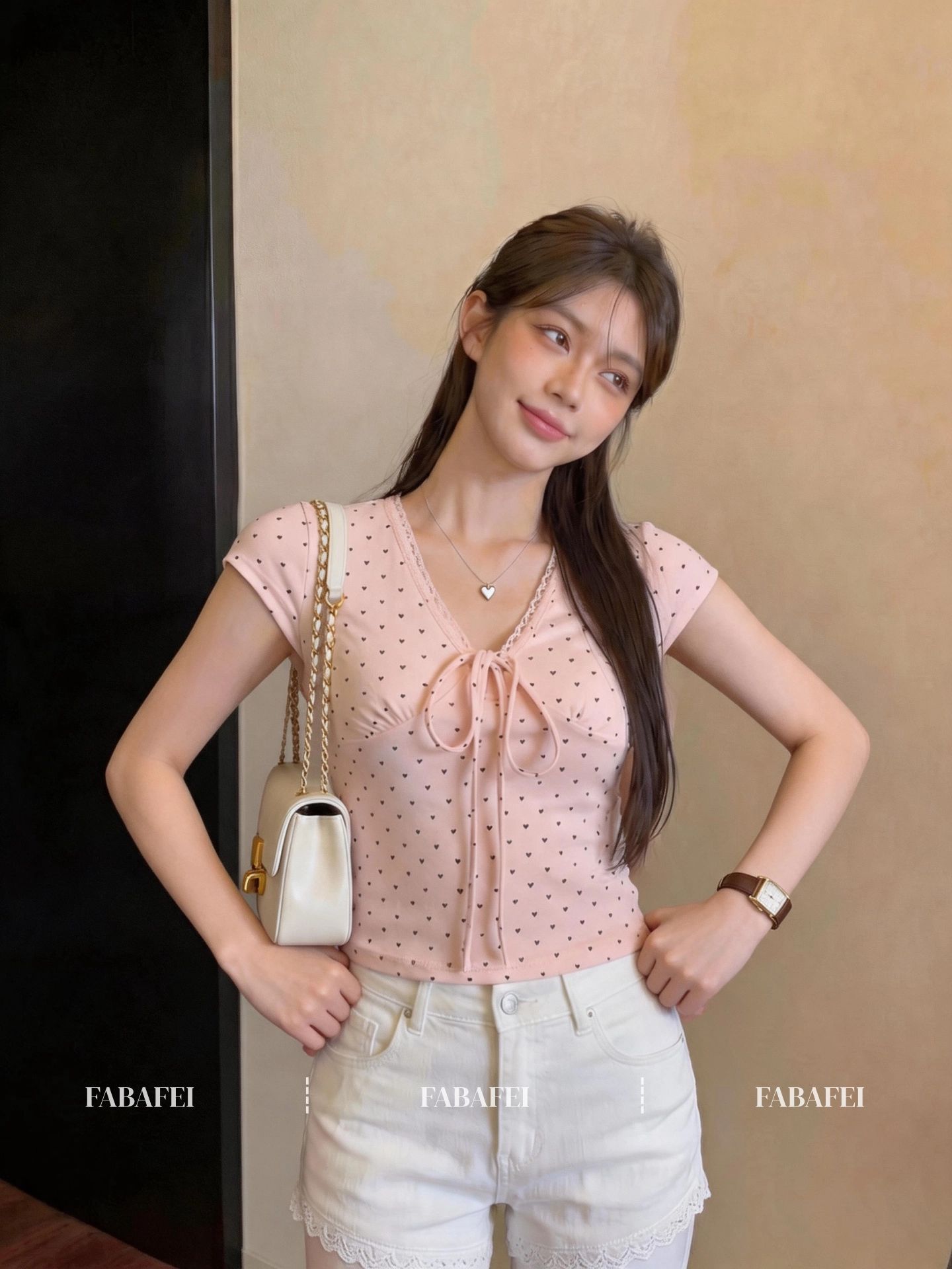 初戀風愛心波點短袖T恤女夏款甜辣妹系帶蕾絲v領體恤顯瘦上衣